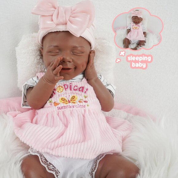 17.2in Full Silicone Non Vinyl Dark Brown Reborn Baby Dolls BOY Sleeping Doll - Picture 5 of 8